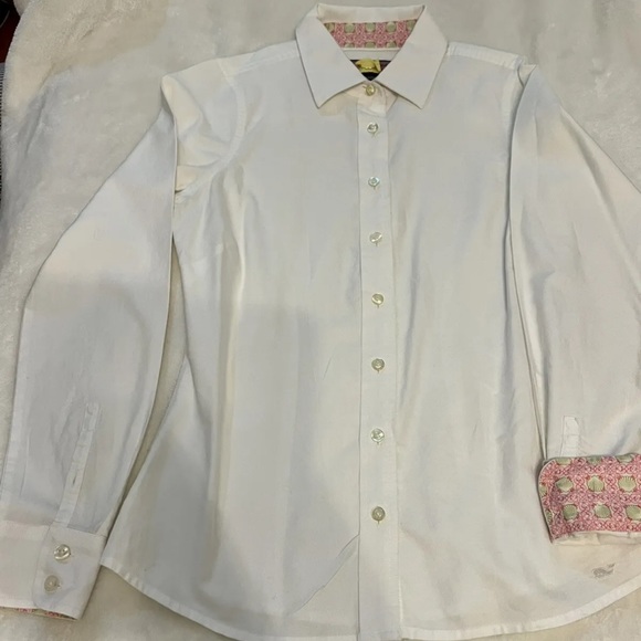 Vineyard Vines Tailored White Button Down Size 0 Seashell Detailed Cuffs - Picture 2 of 8